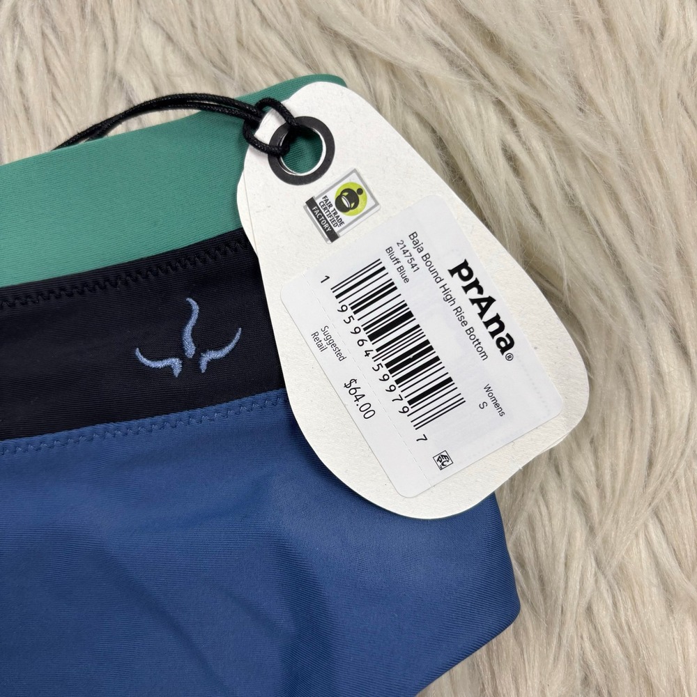 NWT Prana Women's S Baja Bound High Rise Bikini Bottom Swimsuit SAMPLE Blue - Picture 4 of 4
